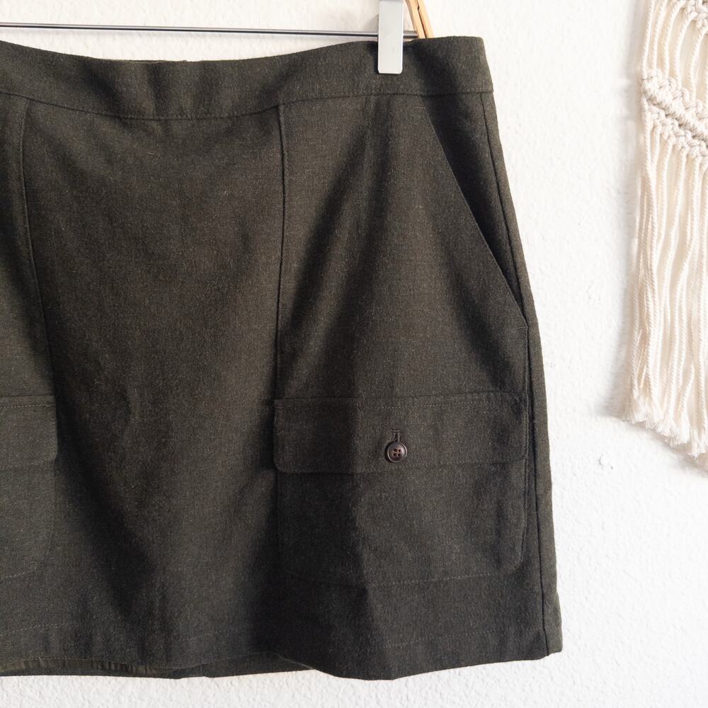 Madewell Heather Green Wool Blend Cargo Mini Skirt Size 14 - Picture 2 of 7